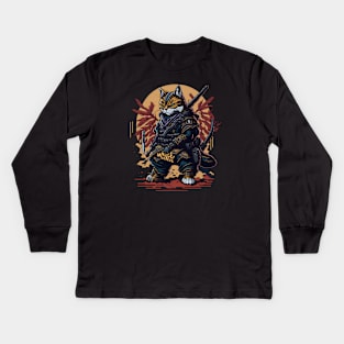 Samurai cat hip hop Kids Long Sleeve T-Shirt